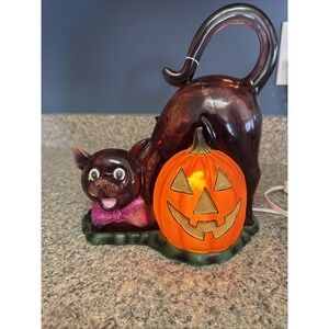 Dept 56 Black Cat With Pumpkin Halloween Light